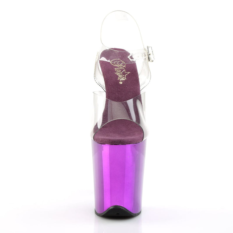 Pleaser FLAMINGO-808 Platform Sandal (Clear/Purple Chrome)