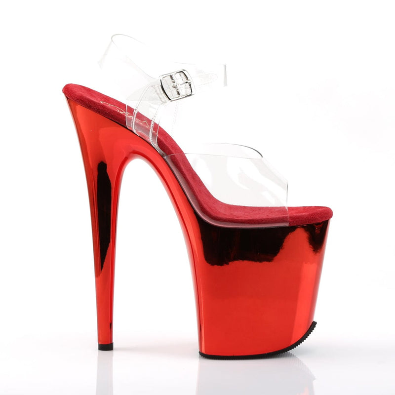 Pleaser FLAMINGO-808 Platform Sandal (Clear/Red Chrome)