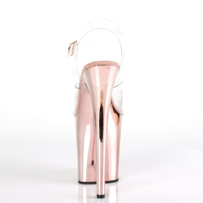 Pleaser FLAMINGO-808 Platform Sandal (Clear/Rose Gold Chrome)