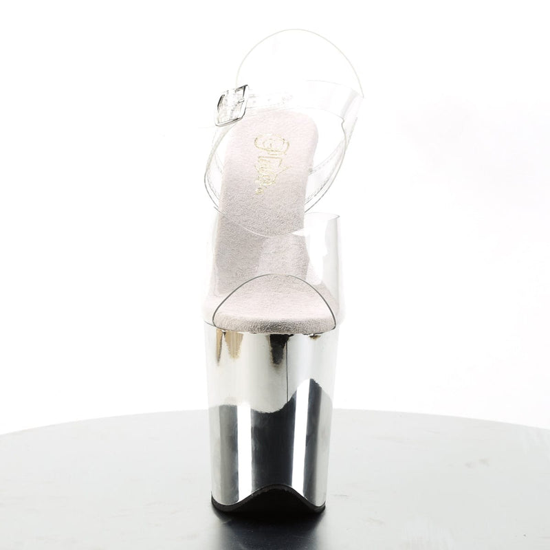 Pleaser FLAMINGO-808 Platform Sandal (Clear/Silver Chrome)