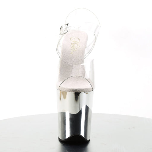 Pleaser FLAMINGO-808 Platform Sandal (Clear/Silver Chrome)