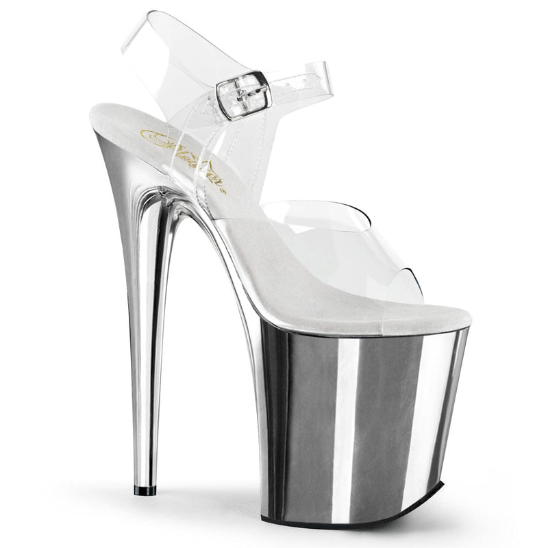 Pleaser FLAMINGO-808 Platform Sandal (Clear/Silver Chrome)