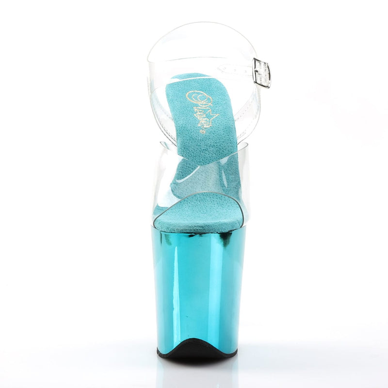 Pleaser FLAMINGO-808 Platform Sandal (Clear/Turquoise Chrome)