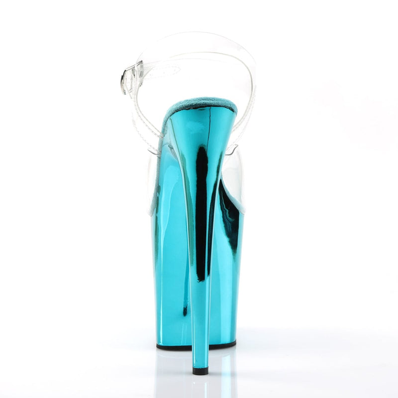 Pleaser FLAMINGO-808 Platform Sandal (Clear/Turquoise Chrome)