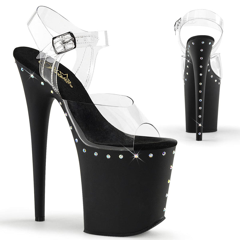 Pleaser FLAMINGO-808ABLS Platform Sandal (Clear/Black Matte)