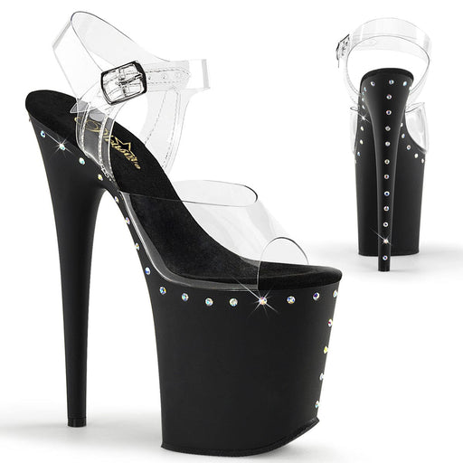 Pleaser FLAMINGO-808ABLS Platform Sandal (Clear/Black Matte)