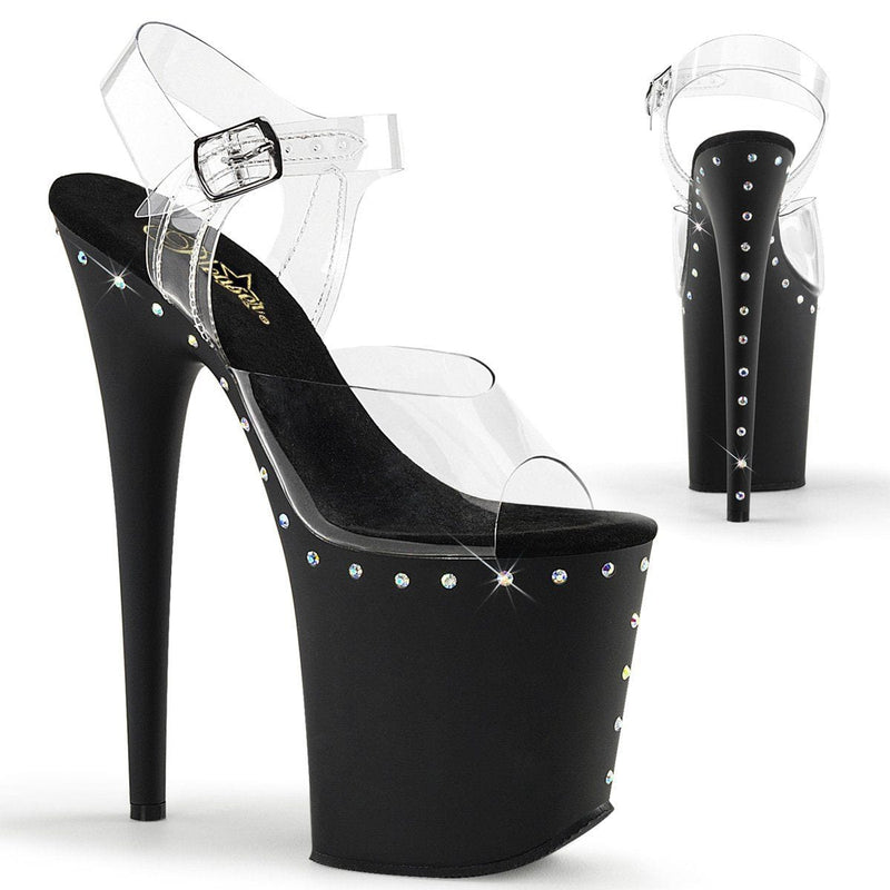 Pleaser FLAMINGO-808ABLS Platform Sandal (Clear/Black Matte)
