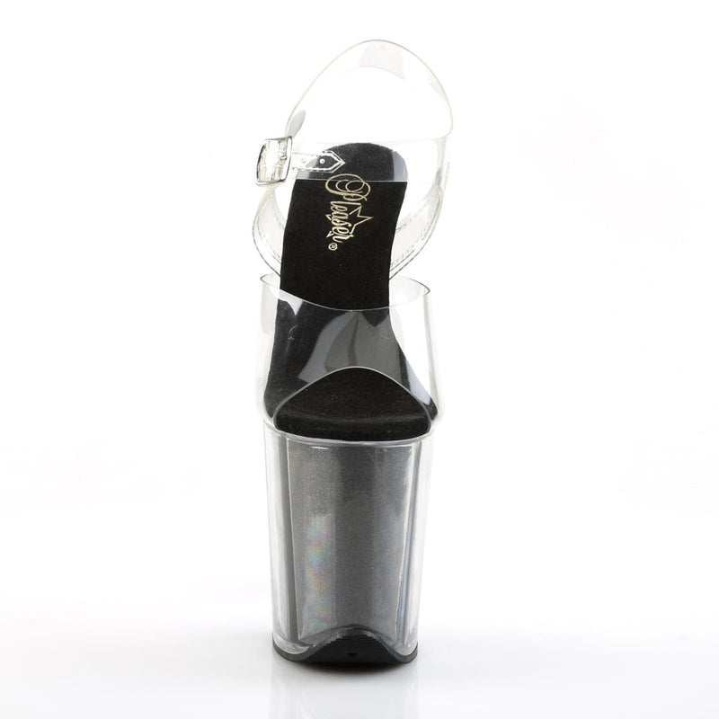 Pleaser FLAMINGO-808G Platform Sandal (Clear/Black Glitter)