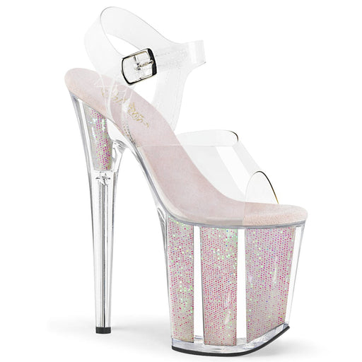 Pleaser FLAMINGO-808G Platform Sandal (Clear/Opal Glitter Inserts)