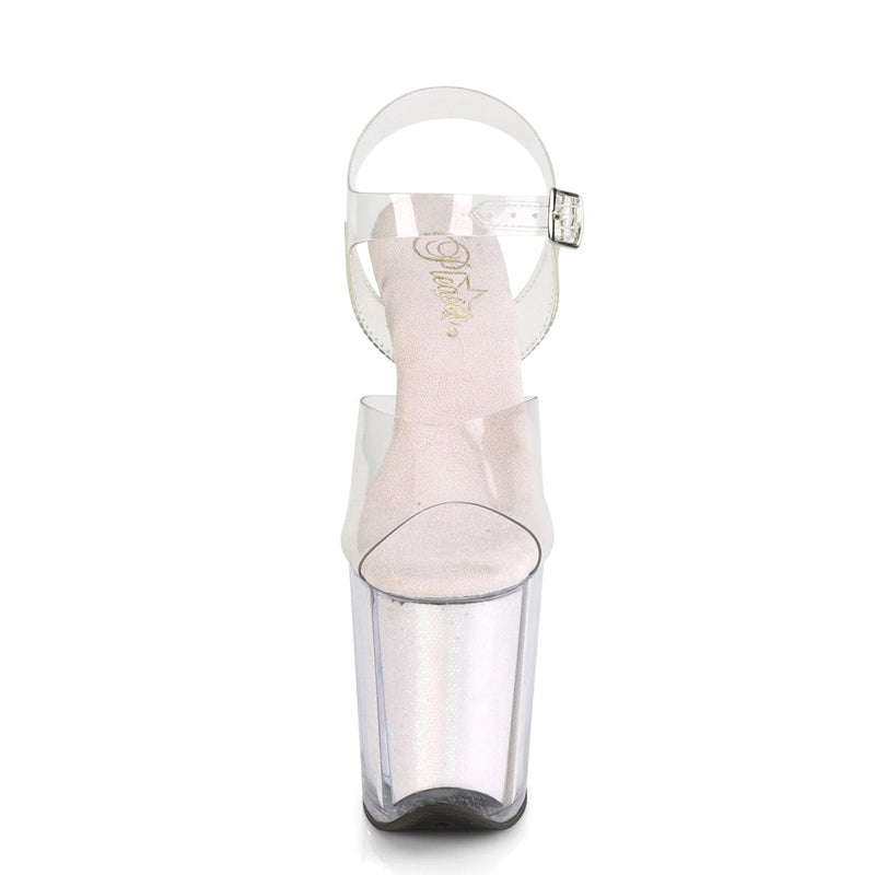 Pleaser FLAMINGO-808G Platform Sandal (Clear/Opal Glitter Inserts)