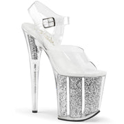 Pleaser FLAMINGO-808G Platform Sandal (Clear/Silver Multi Glitter)