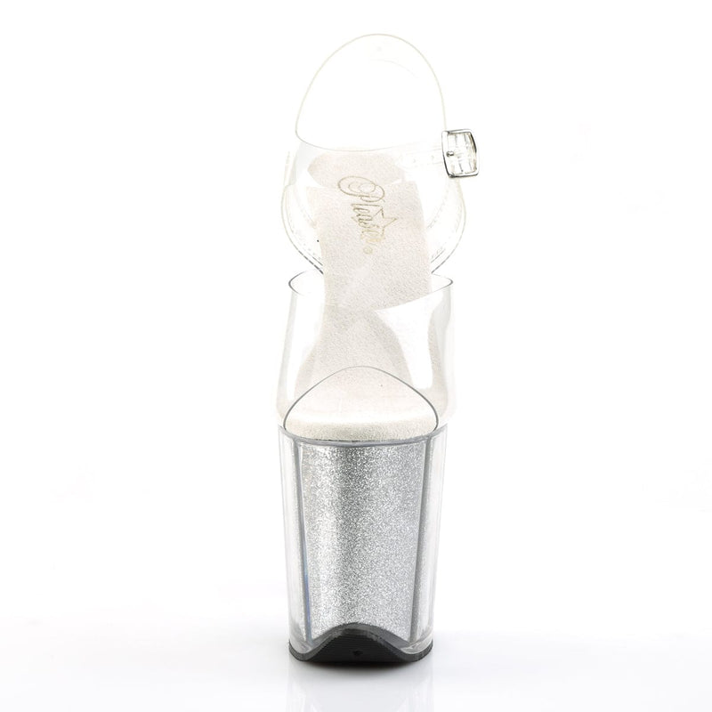 Pleaser FLAMINGO-808G Platform Sandal (Clear/Silver Multi Glitter)