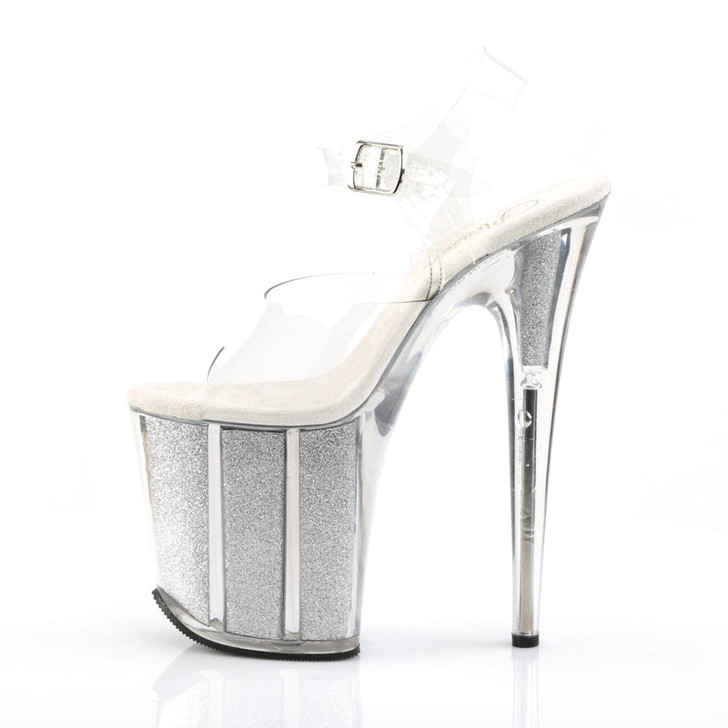 Pleaser FLAMINGO-808G Platform Sandal (Clear/Silver Multi Glitter)