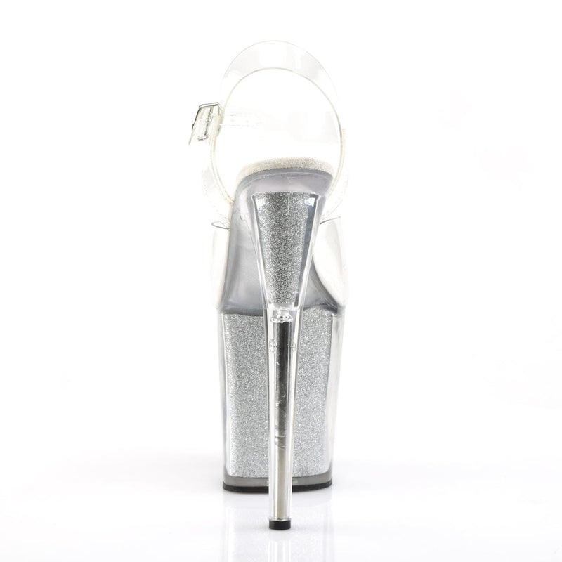 Pleaser FLAMINGO-808G Platform Sandal (Clear/Silver Multi Glitter)