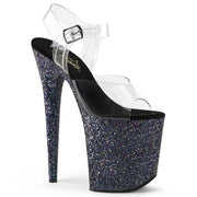 Pleaser FLAMINGO-808LG Platform Sandal (Clear/Black Multi Glitter)