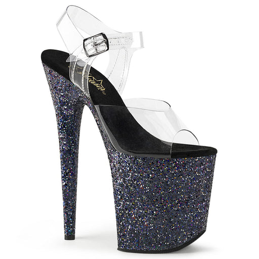 Pleaser FLAMINGO-808LG Platform Sandal (Clear/Black Multi Glitter)