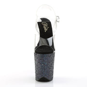 Pleaser FLAMINGO-808LG Platform Sandal (Clear/Black Multi Glitter)