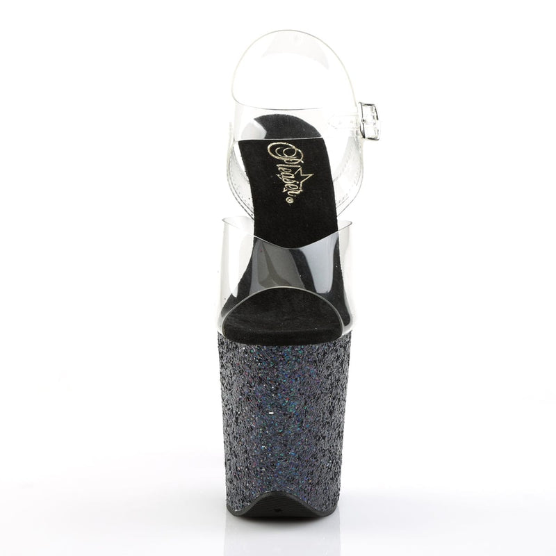 Pleaser FLAMINGO-808LG Platform Sandal (Clear/Black Multi Glitter)