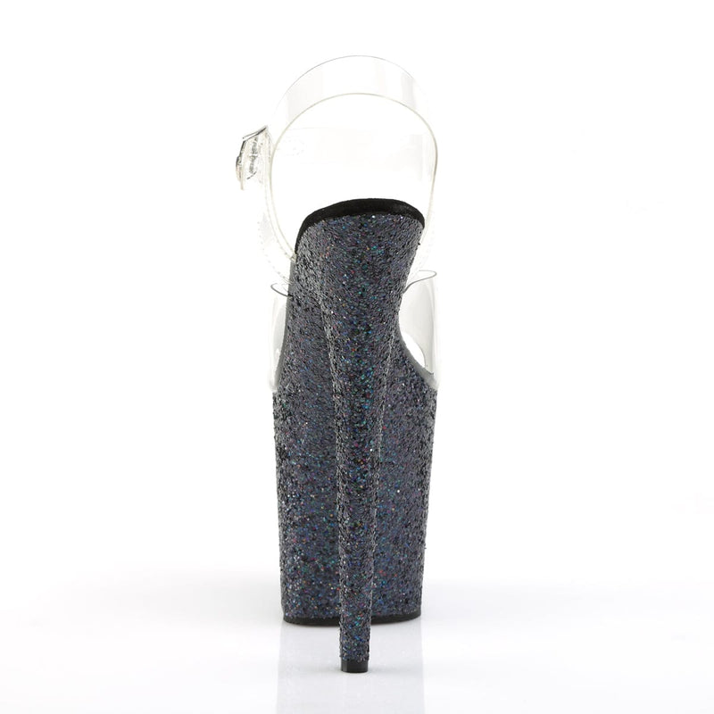 Pleaser FLAMINGO-808LG Platform Sandal (Clear/Black Multi Glitter)