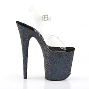 Pleaser FLAMINGO-808LG Platform Sandal (Clear/Black Multi Glitter)