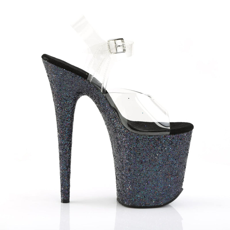 Pleaser FLAMINGO-808LG Platform Sandal (Clear/Black Multi Glitter)
