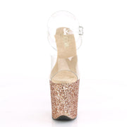 Pleaser FLAMINGO-808LG Platform Sandal (Clear/Rose Gold Multi Glitter)