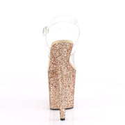 Pleaser FLAMINGO-808LG Platform Sandal (Clear/Rose Gold Multi Glitter)