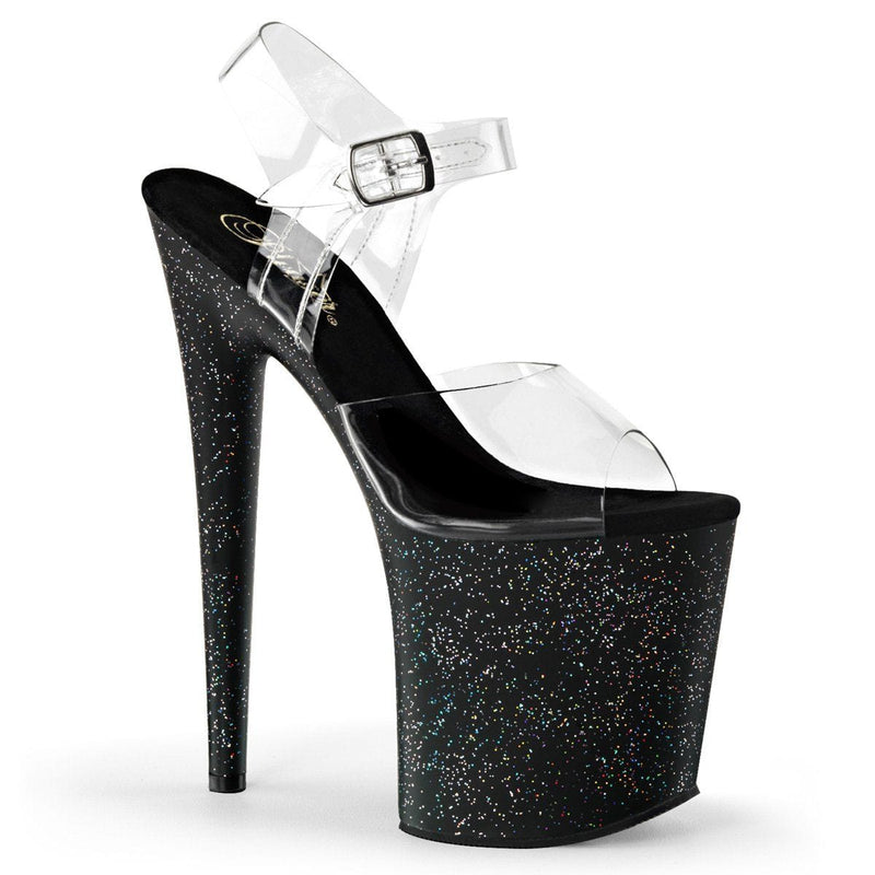 Pleaser FLAMINGO-808MG Platform Sandal (Clear/Black)