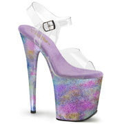 Pleaser FLAMINGO-808NEB Platform Sandal (Clear/Lavender Multi Metallic)
