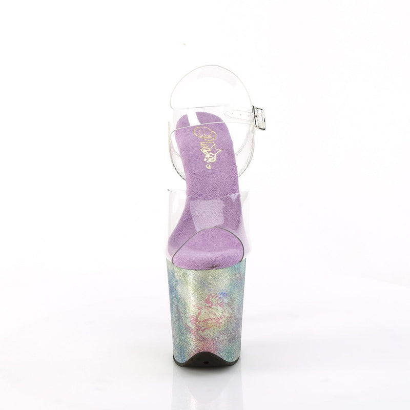 Pleaser FLAMINGO-808NEB Platform Sandal (Clear/Lavender Multi Metallic)