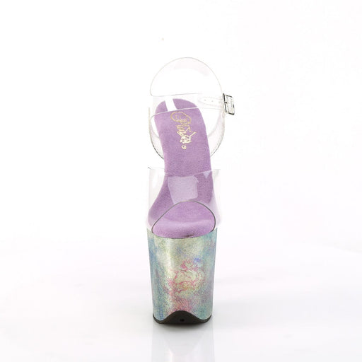 Pleaser FLAMINGO-808NEB Platform Sandal (Clear/Lavender Multi Metallic)