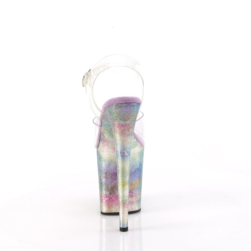 Pleaser FLAMINGO-808NEB Platform Sandal (Clear/Lavender Multi Metallic)