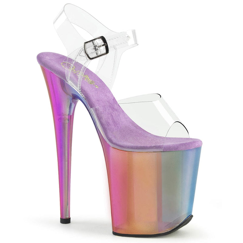 Pleaser FLAMINGO-808RMT Platform Sandal (Clear/Rainbow Misty Tinted)