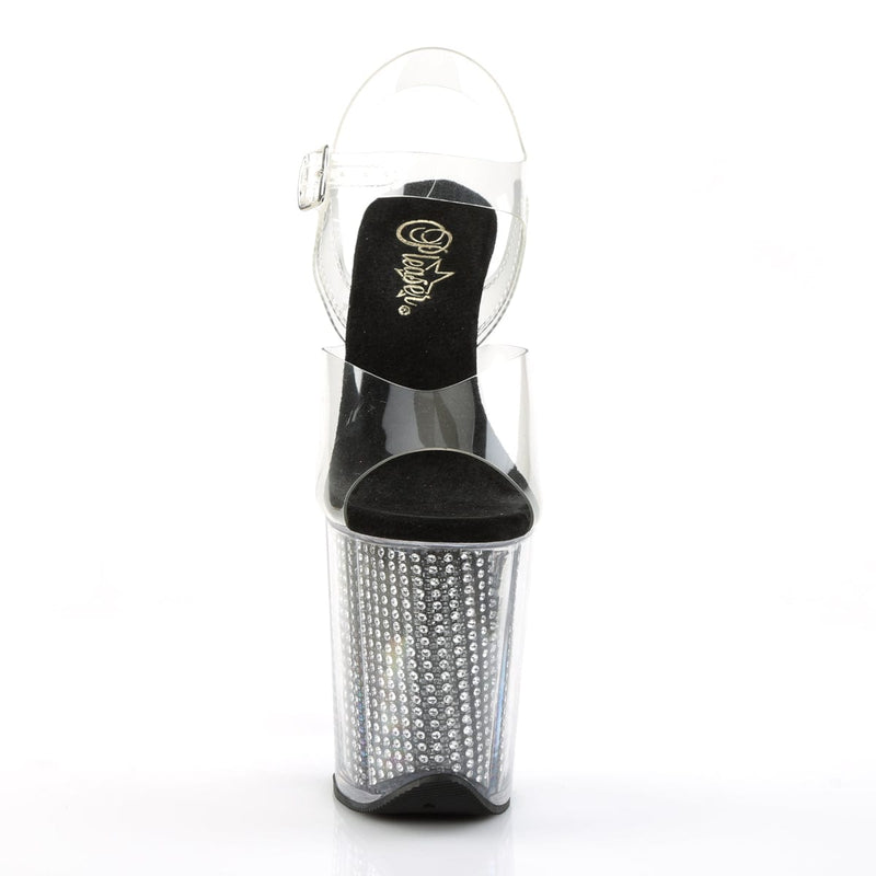 Pleaser FLAMINGO-808SRS Platform Sandal (Clear/Black SRhinestone)