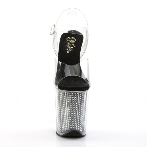 Pleaser FLAMINGO-808SRS Platform Sandal (Clear/Black SRhinestone)