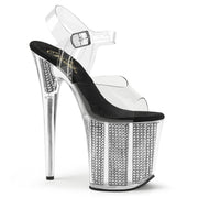Pleaser FLAMINGO-808SRS Platform Sandal (Clear/Black SRhinestone)