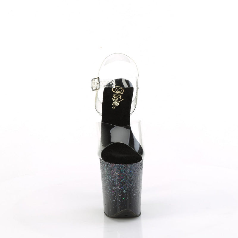 Pleaser FLAMINGO-808SS Platform Sandal (Clear/Black Multi Glitter)