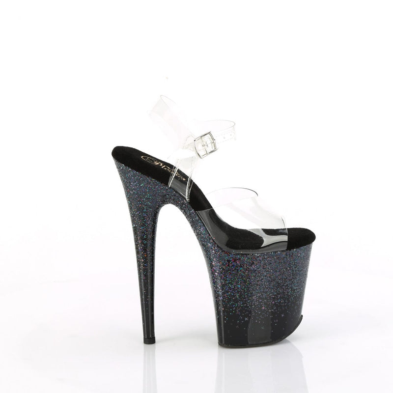 Pleaser FLAMINGO-808SS Platform Sandal (Clear/Black Multi Glitter)