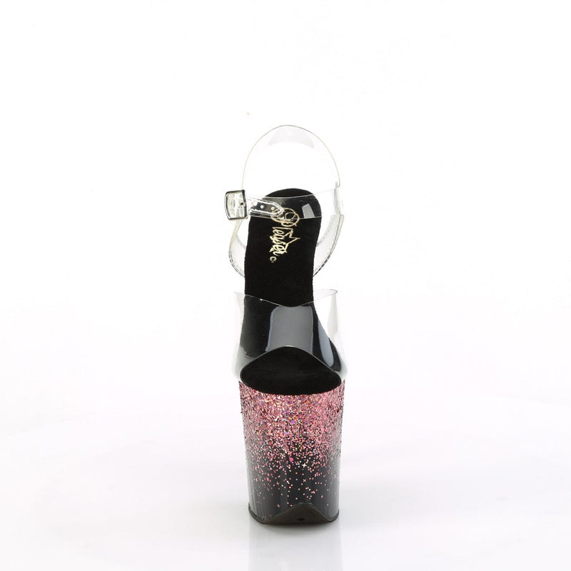 Pleaser FLAMINGO-808SS Platform Sandal (Clear/Black-Pink Multi Glitter)