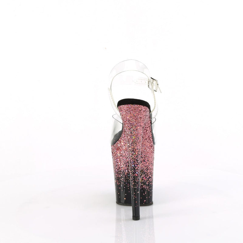 Pleaser FLAMINGO-808SS Platform Sandal (Clear/Black-Pink Multi Glitter)