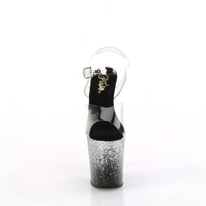 Pleaser FLAMINGO-808SS Platform Sandal (Clear/Black-Silver Multi Glitter)