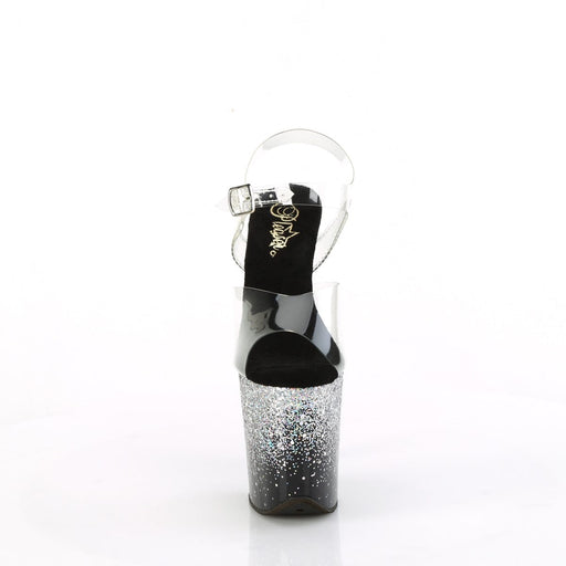 Pleaser FLAMINGO-808SS Platform Sandal (Clear/Black-Silver Multi Glitter)