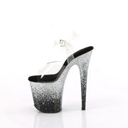 Pleaser FLAMINGO-808SS Platform Sandal (Clear/Black-Silver Multi Glitter)