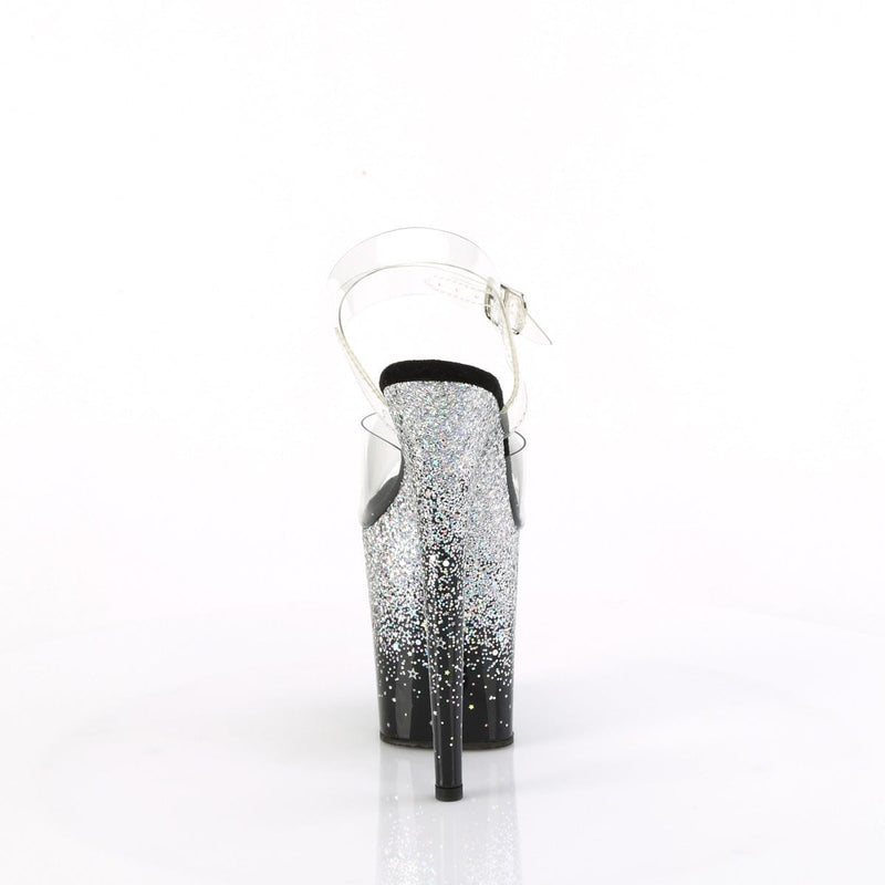 Pleaser FLAMINGO-808SS Platform Sandal (Clear/Black-Silver Multi Glitter)