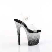 Pleaser FLAMINGO-808SS Platform Sandal (Clear/Black-Silver Multi Glitter)