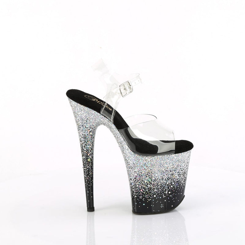 Pleaser FLAMINGO-808SS Platform Sandal (Clear/Black-Silver Multi Glitter)