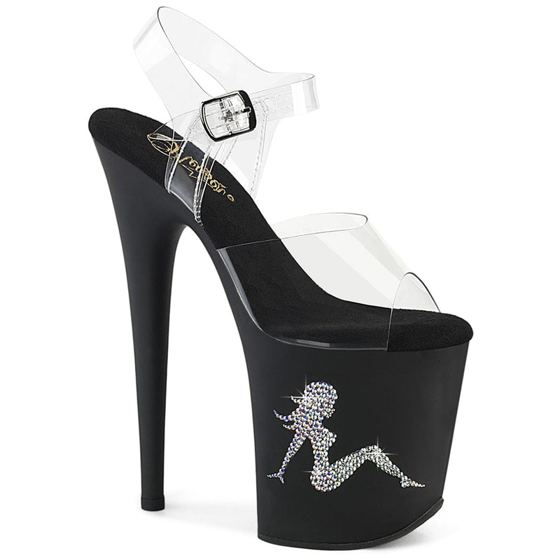 Pleaser FLAMINGO-808TGRS Platform Sandal (Clear/Black-AB Silver)