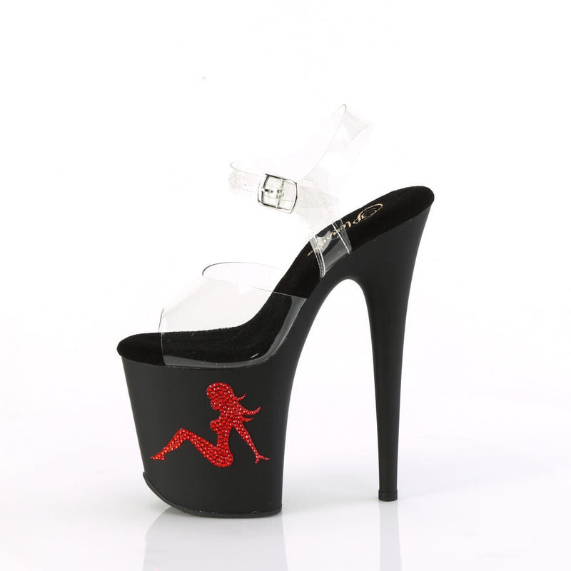 Pleaser FLAMINGO-808TGRS Platform Sandal (Clear/Black-Red)