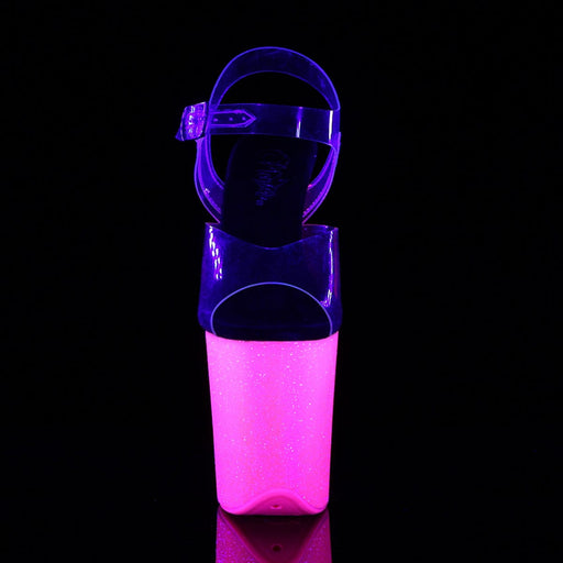 Pleaser FLAMINGO-808UVG Platform Sandal (Clear/Neon Hot Pink Glitter)