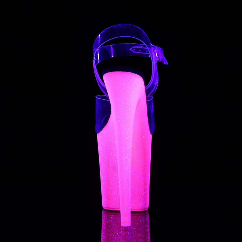 Pleaser FLAMINGO-808UVG Platform Sandal (Clear/Neon Hot Pink Glitter)